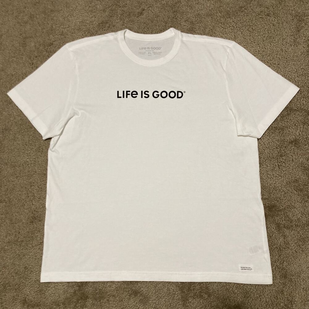 Life is Good Men's XL Crusher T-Shirt White w/ Classic "Life Is Good" Black Text